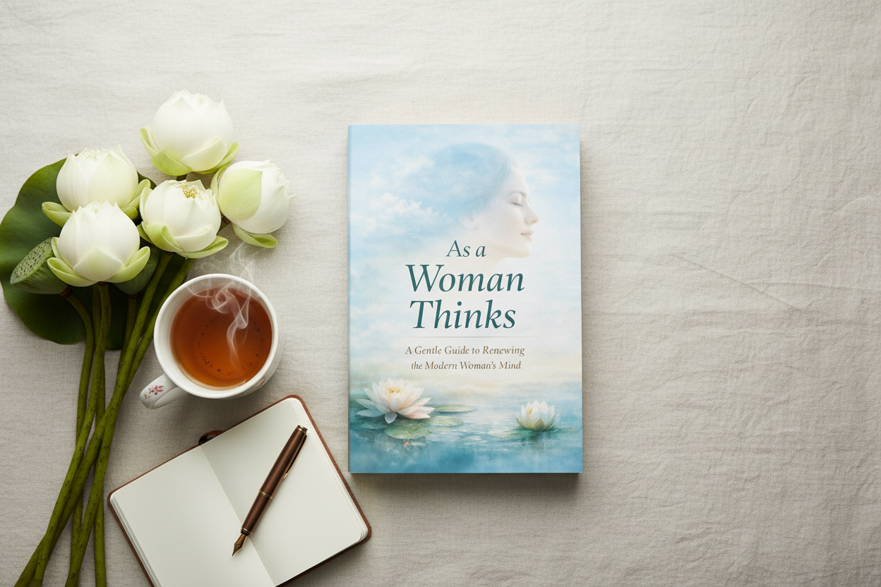 Book flat lay with lotus flowers and tea