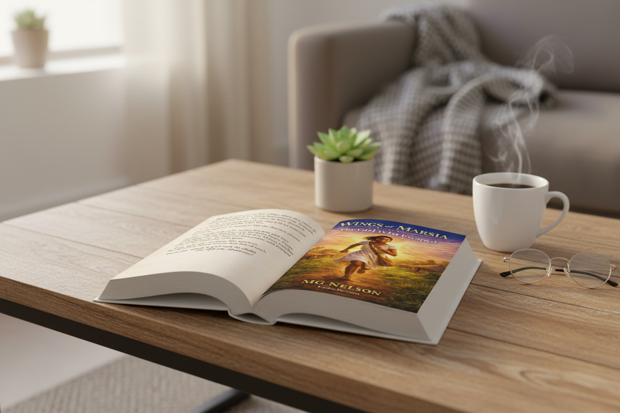 Book on coffee table with coffee