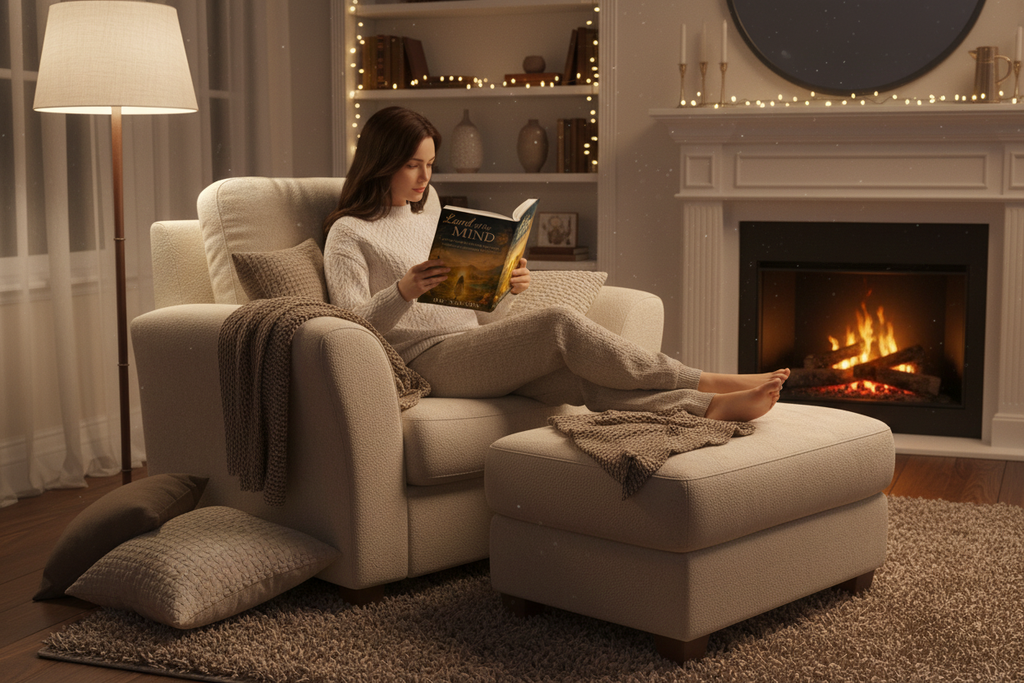 Person reading in armchair