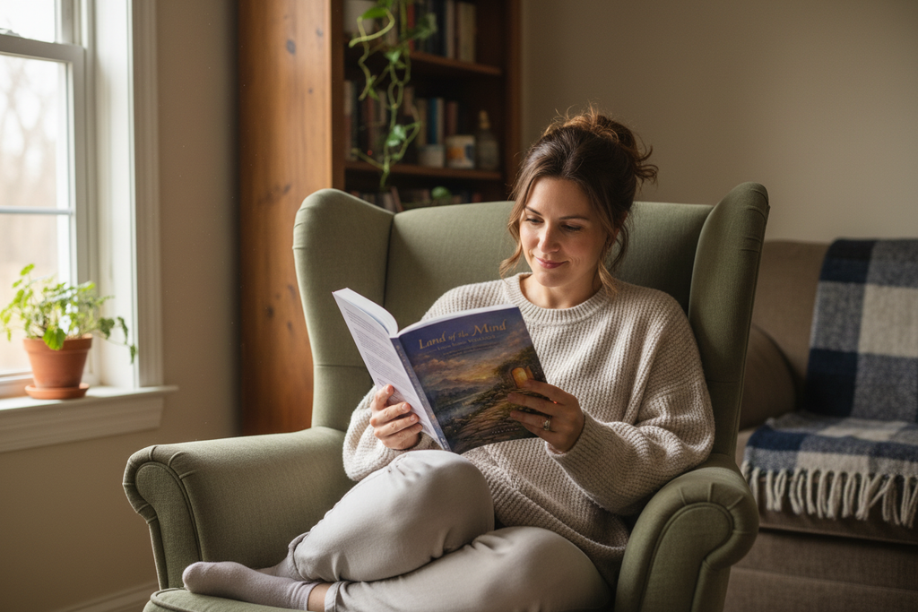 Person reading in armchair