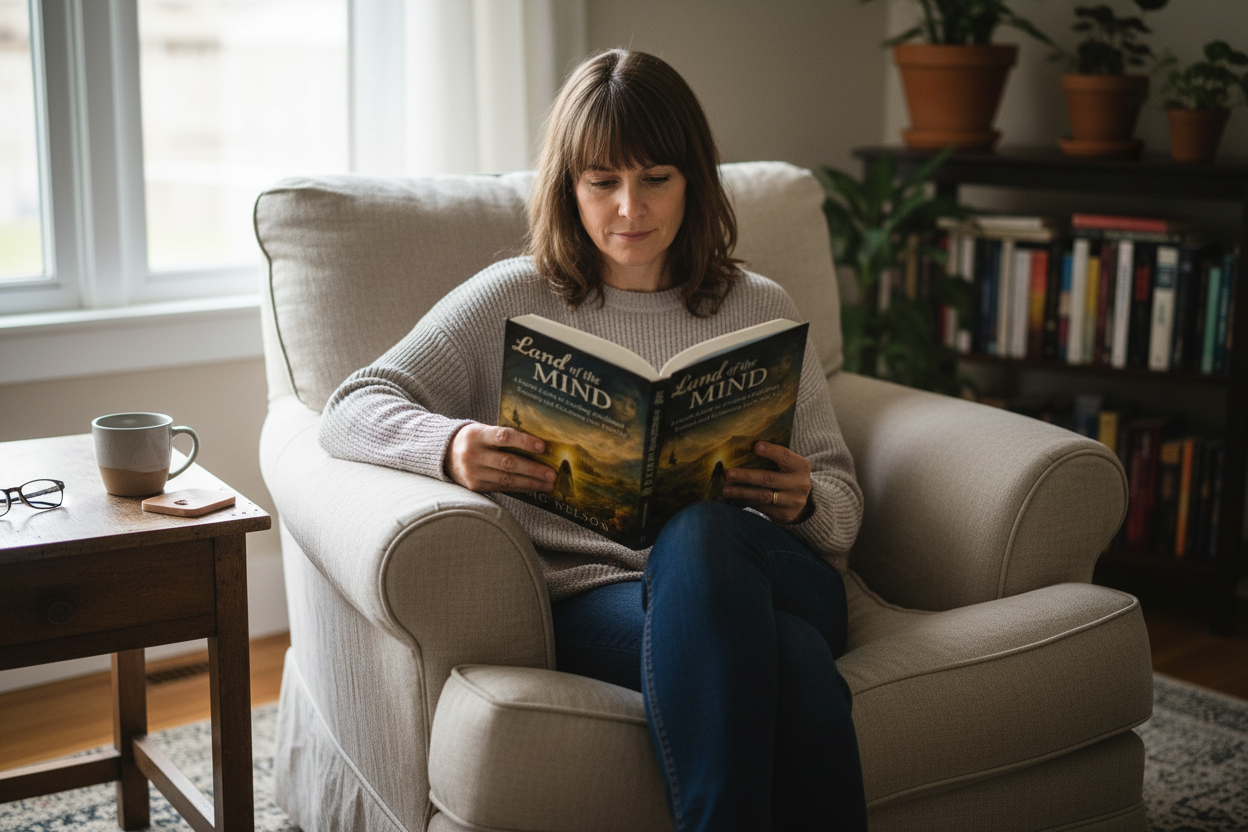 Person reading in armchair